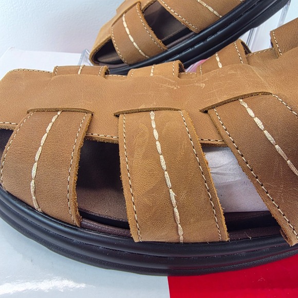 Propet Men\'s Hunter MSO043L Tan Leather Fisherman Sandals Size 11 Wide
